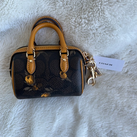 NWT Coach Mini Rowan Bag Charm with Signature Floral Print - Picture 4 of 11